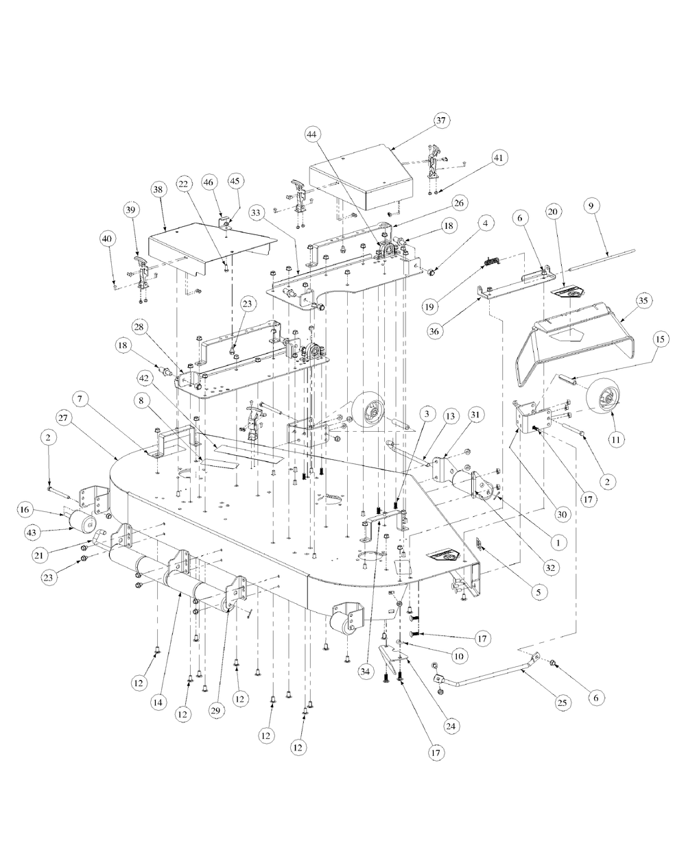 Fabricated Cutter Deck Diagram and Parts List for M60-KW 53BB5D8X750-25HP-OHV Cub Cadet Lawn Tractor